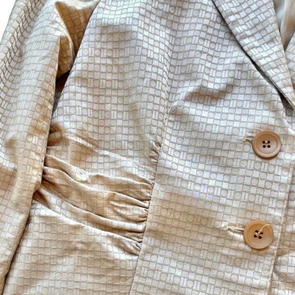 Donna Degnan Ruched Dot Print Buttoned Blazer Jacket Career Beige Tan Size 4 - Picture 3 of 6